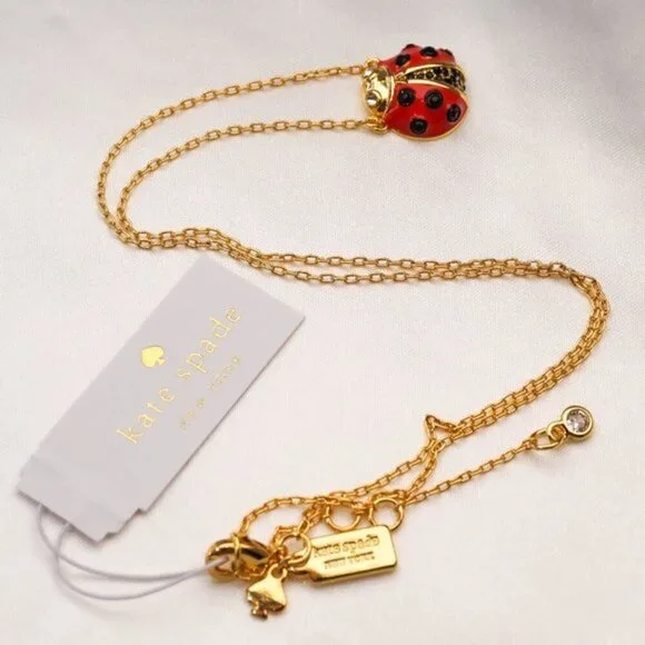 Kate Spade Gold Red Multi Little Ladybug Mini Pendant Necklace NEW - Picture 9 of 9